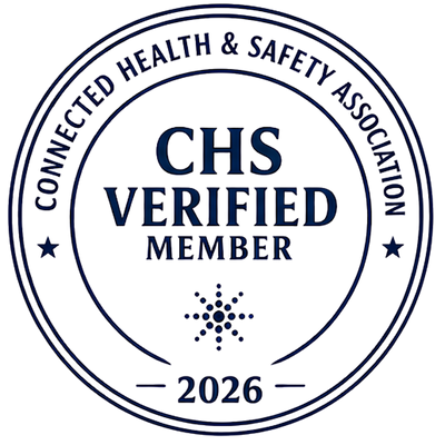 CHS Verified Member badge from the Connected Health & Safety Association with a blue border and text.
